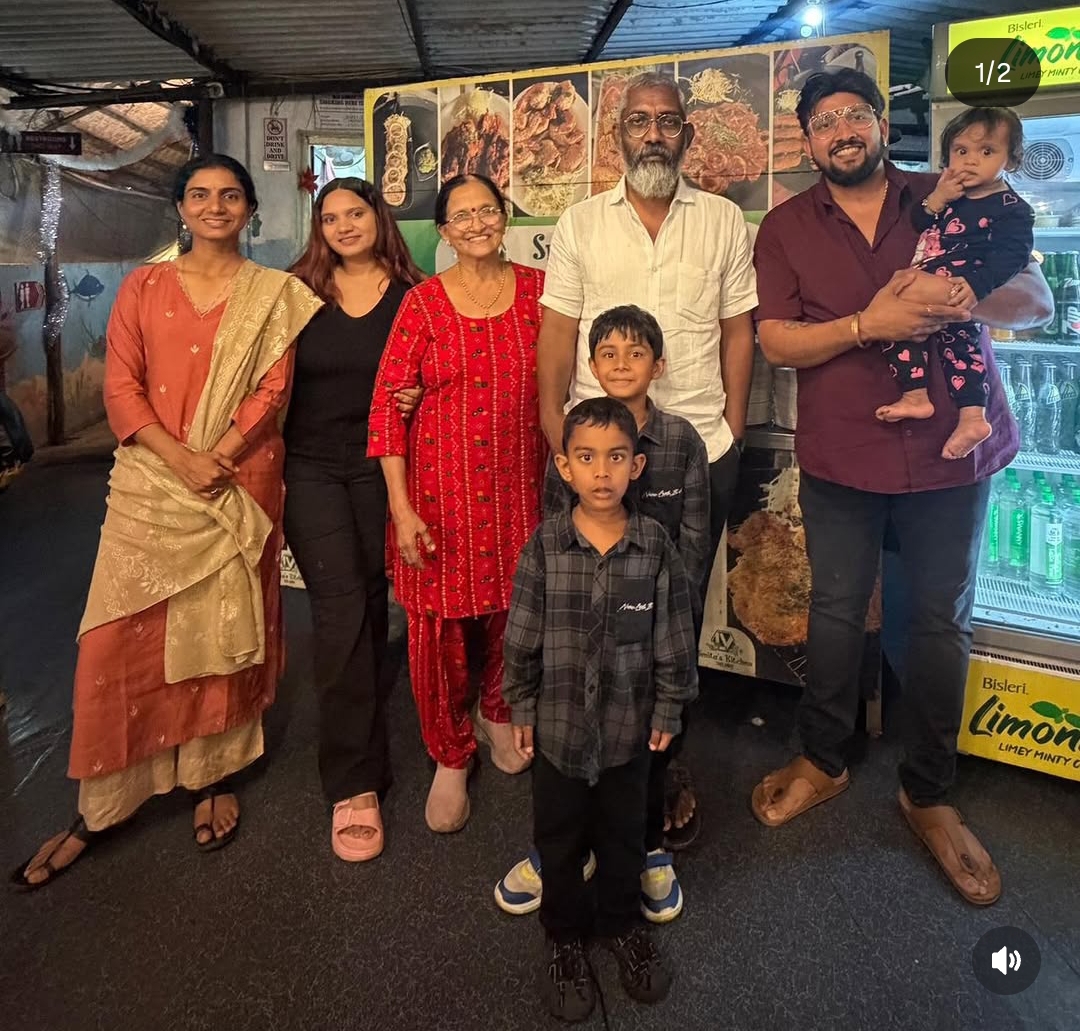 The Smita's family at the restaurant