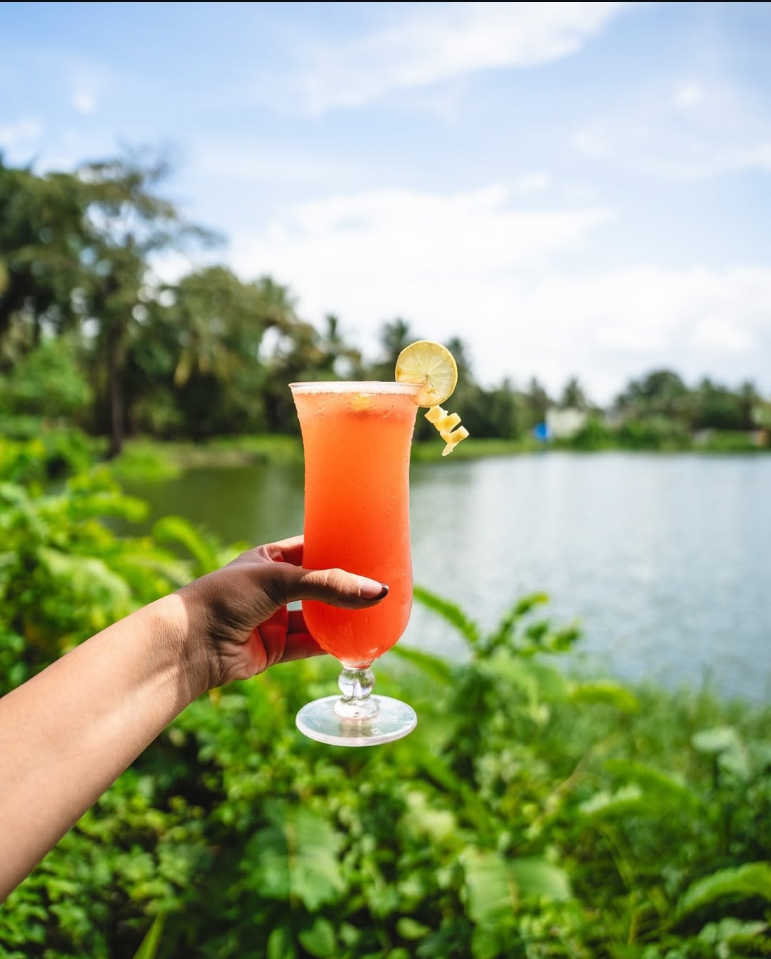 Watermelon cooler with a lakeside view