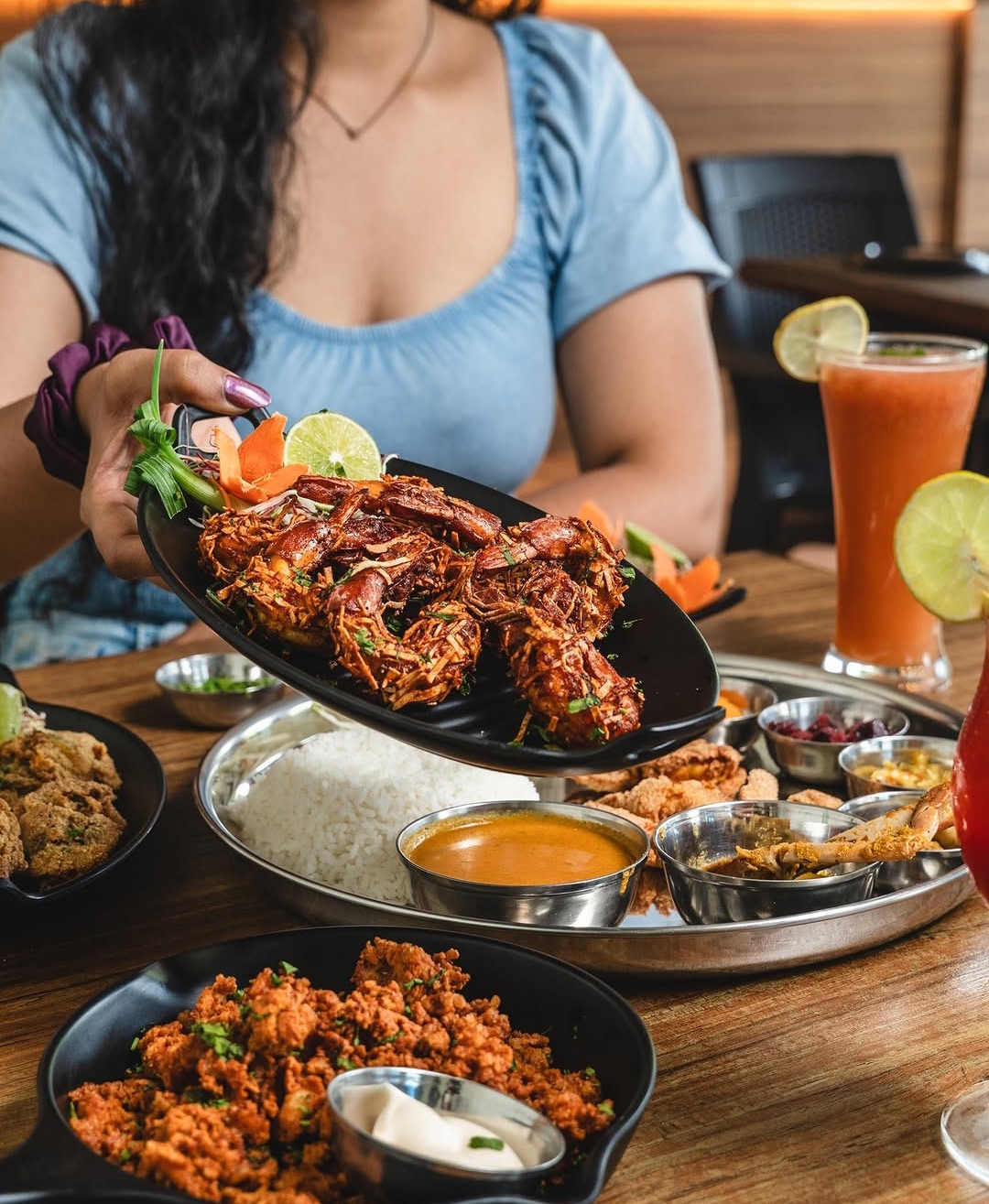Goan seafood thali spread