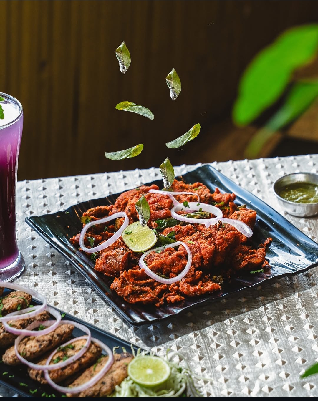 Curry leaf chicken fry with berry cooler