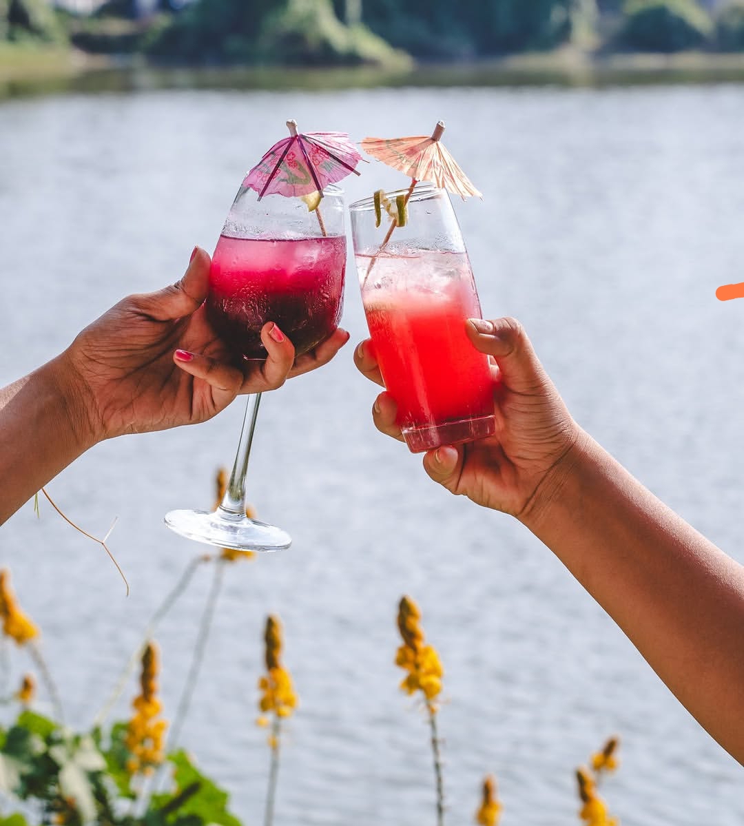 Cocktails by the lake at Smita's